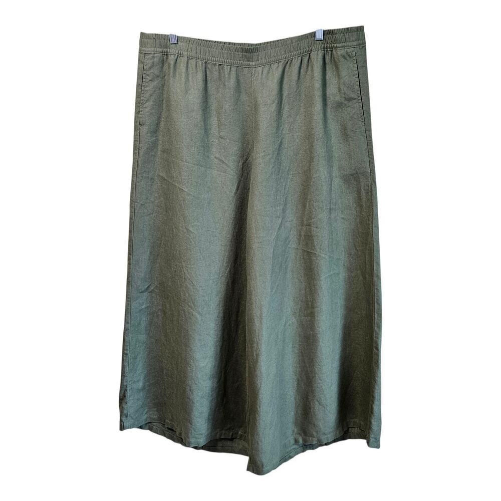 LANDS END Women's Plus Size 2X 20 22 Linen Pants Olive Green Wide Leg 42 x 29.5